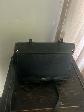 Furla Like M Top Handle Black Onyx Grained Leather Messenger Crossbody Bag